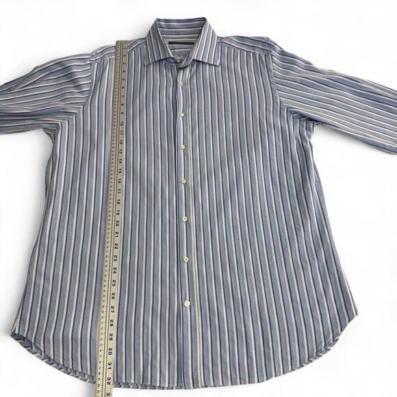 Etro men’s Blue White Striped Cotton Shirt Size 44 Button Up Made In Italy - Picture 4 of 4